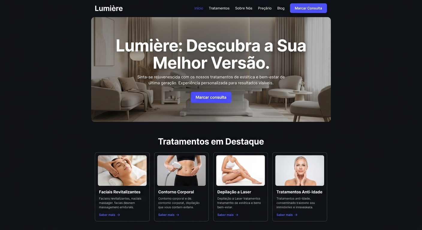 Website Lumière Clínica & Estética criado pela VAQRION